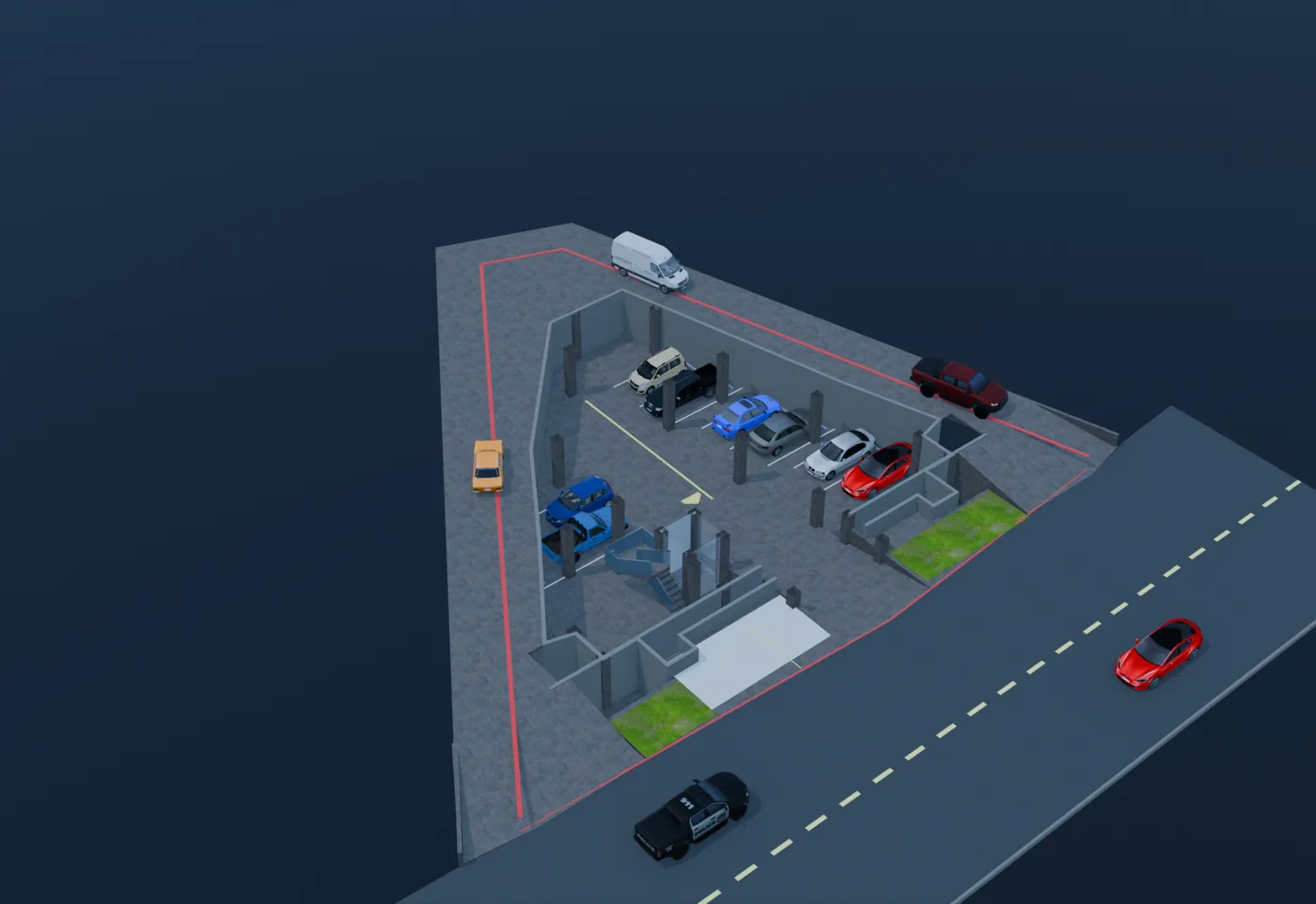 Our model of the parking level